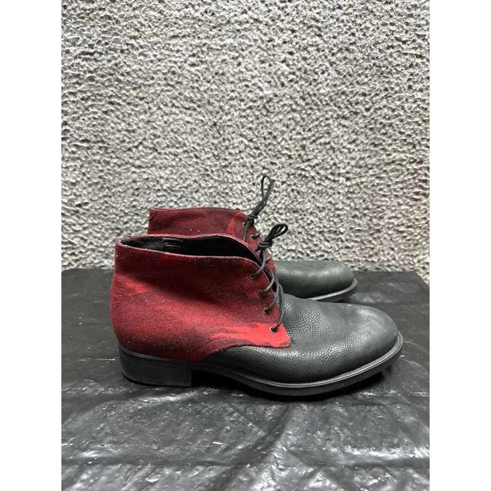 Profession Bottier Suede & Leather Lace-Up Chukka Boots Red Black Men Size 42 EU